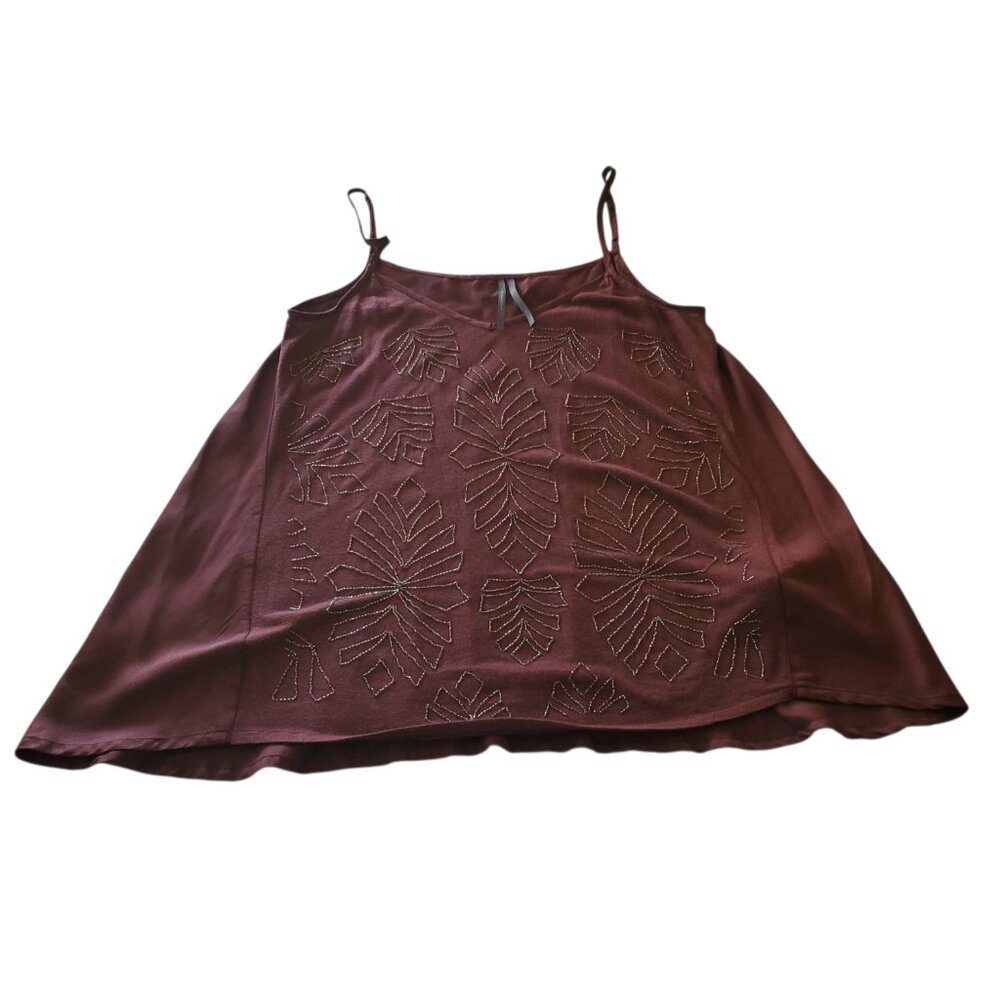 Anthropologie Alison Small Beaded Tank Top Chocolate Brown Embellished Leaves - Picture 7 of 16